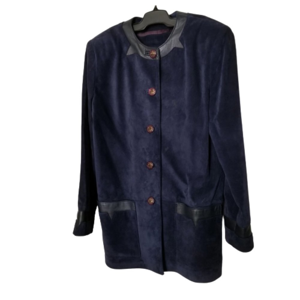 Vtg Danier Jacket Blazer Suede Leather Royal Blue Size M